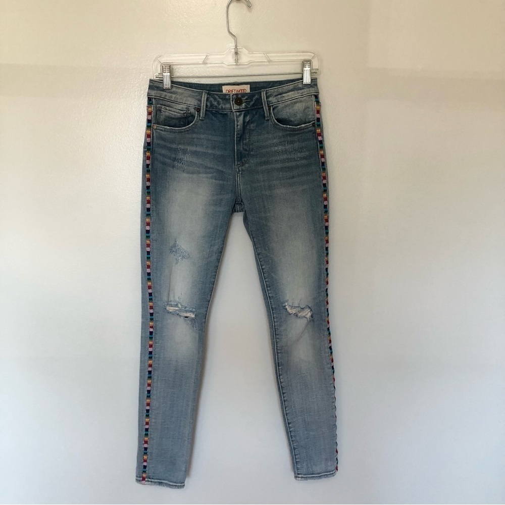 Driftwood Jackie Rainbow Side Stripe Skinny Jean Light Denim 26